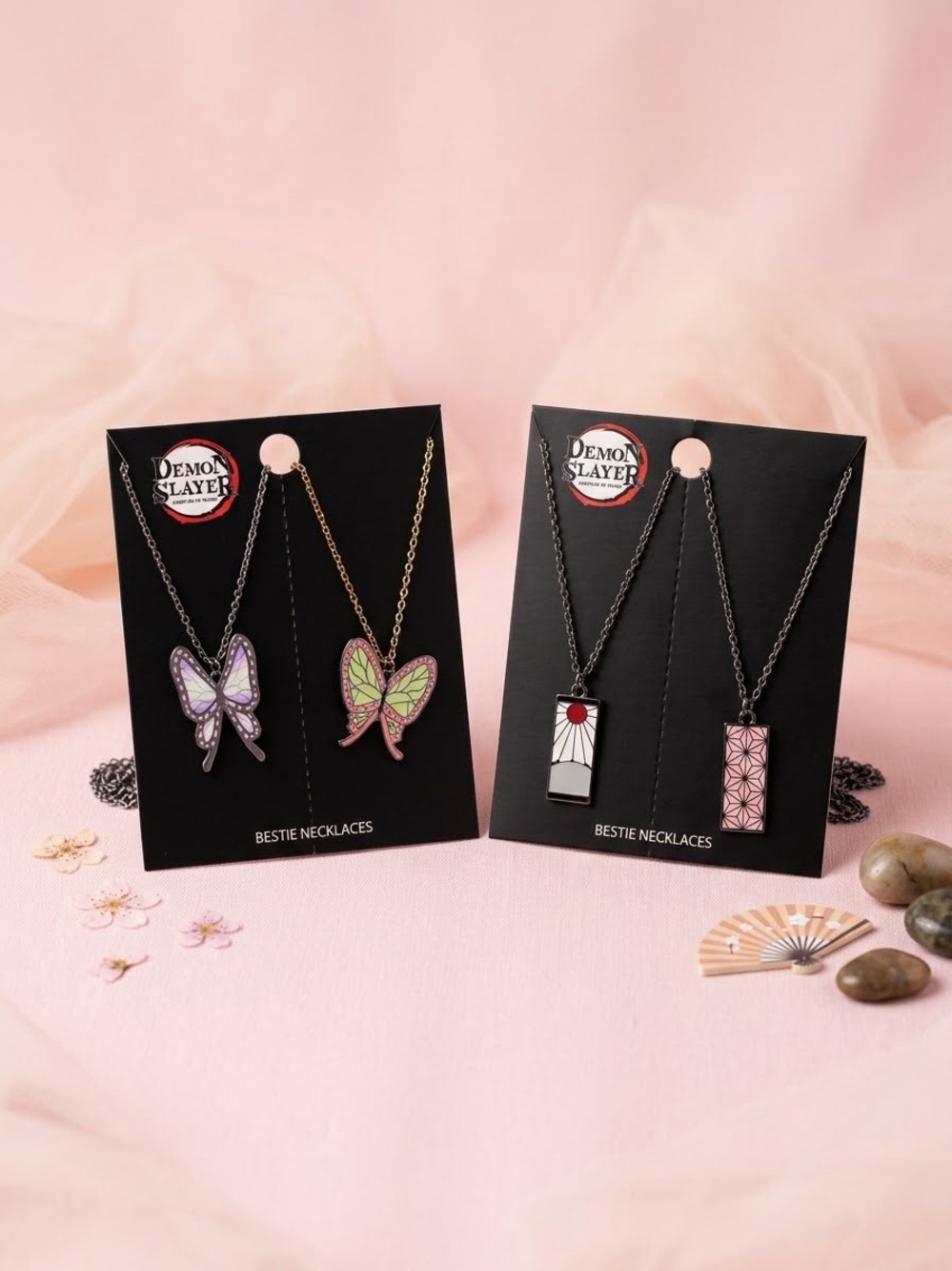 Demon Slayer Pink Butterfly Bestie Necklace Set - Kids Accessories